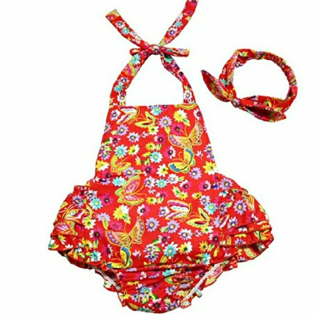 Ruffle bottom open back romper NWT